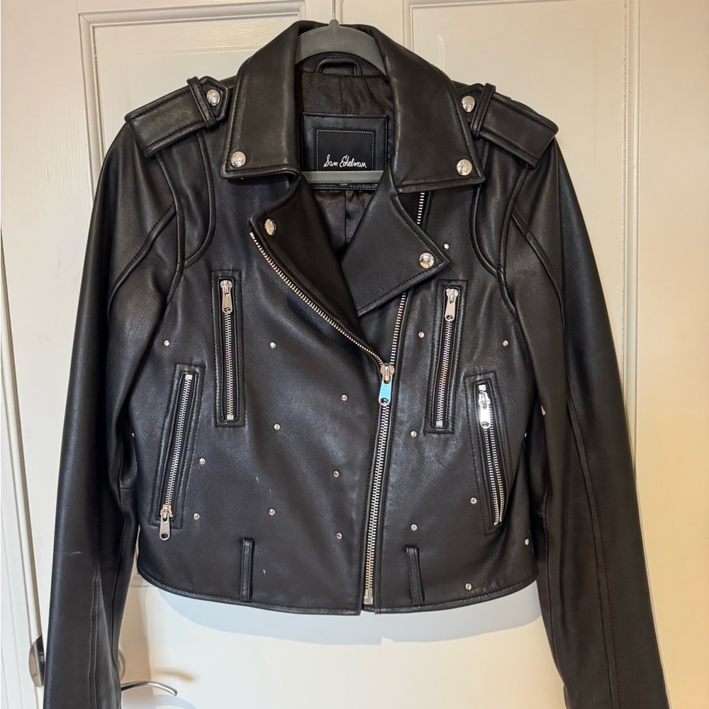 Sam Edelman Women Black Studded Leather Jacket